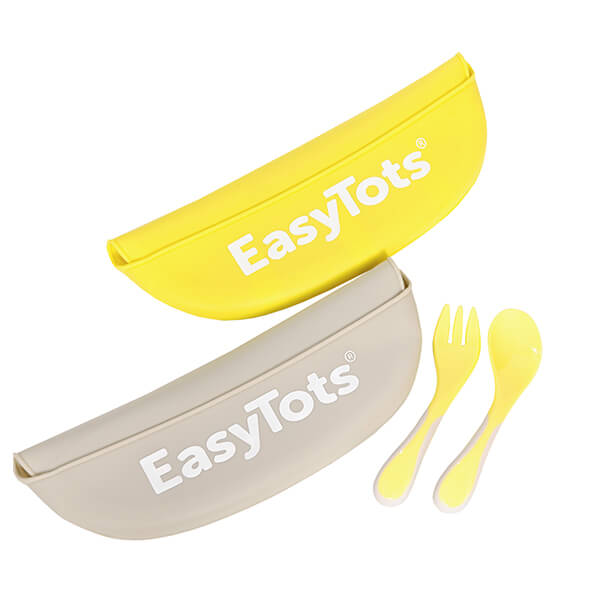 Easytots 2 Pack Silicone Baby Bibs with Baby Fork and Spoon